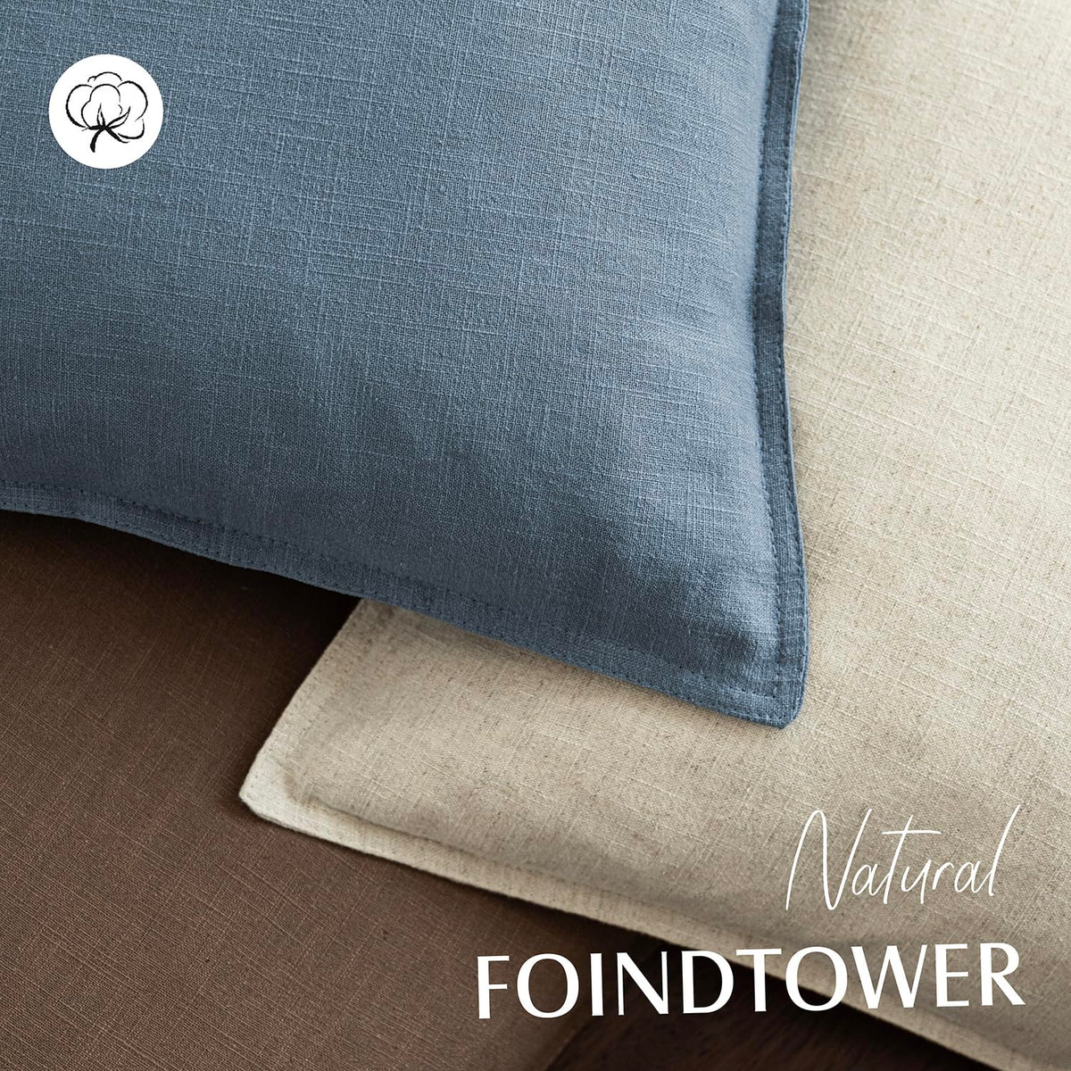 Set of 2 Decorative Linen Solid Throw Pillow Covers Soft Accent Euro Cushion Case Boho Farmhouse Neutral Pillowcase for Couch Sofa Bedroom Living Room Home Decor 22 x 22 Inch Misty Blue (2 Count)