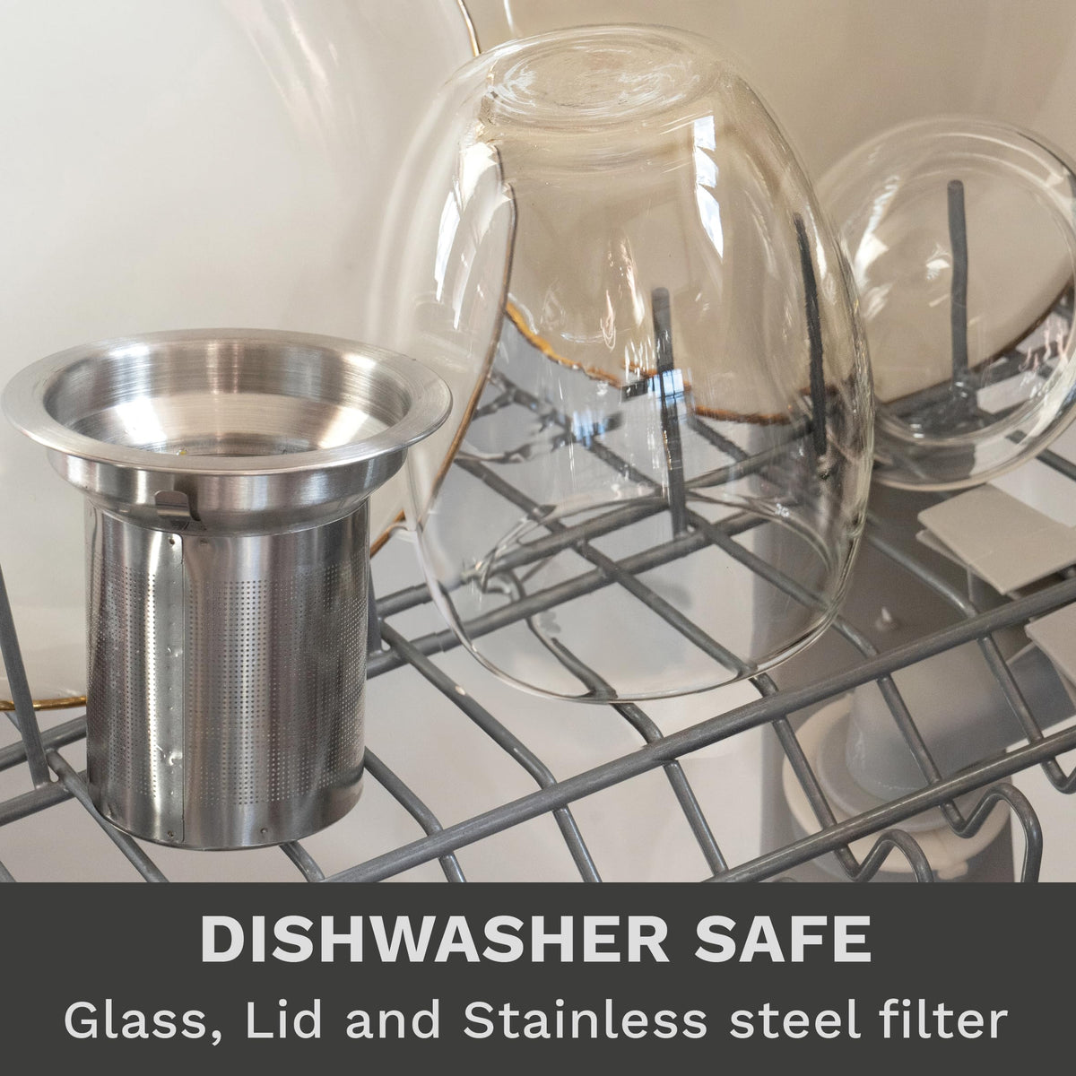 Double Walled Tea Glass with Stainless Steel Filter and Glass Lid