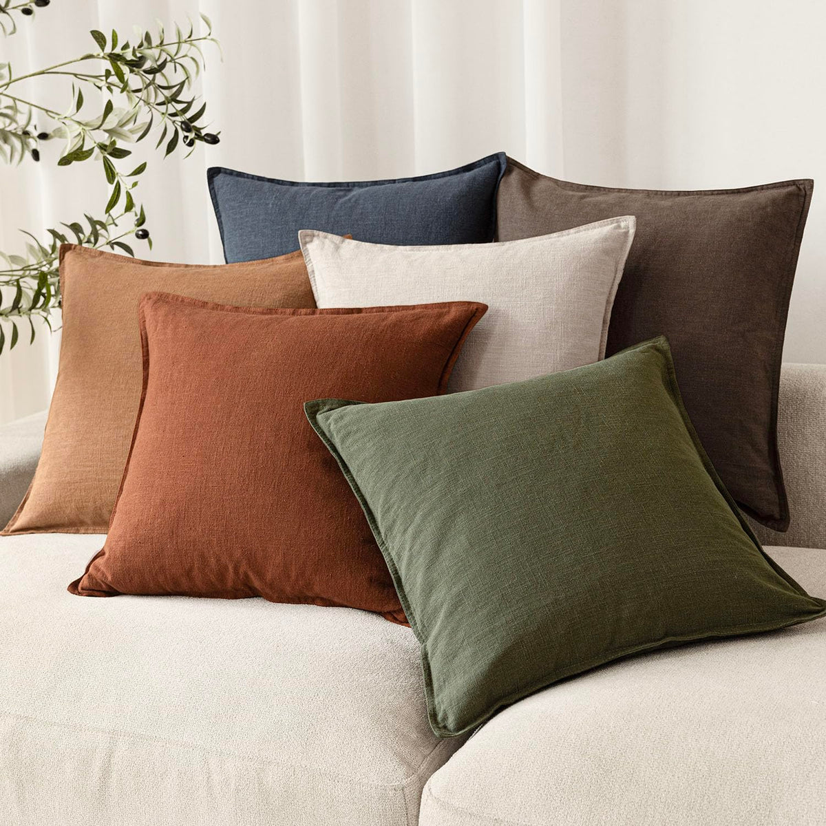 Pack of 2 Decorative Linen Soild Throw Pillow Covers Soft Accent Cushion Case Farmhouse Neutral Pillowcase for Chair Couch Sofa Bedroom Living Room Home Decor 24 x 24 Inch Fall Rust Orange