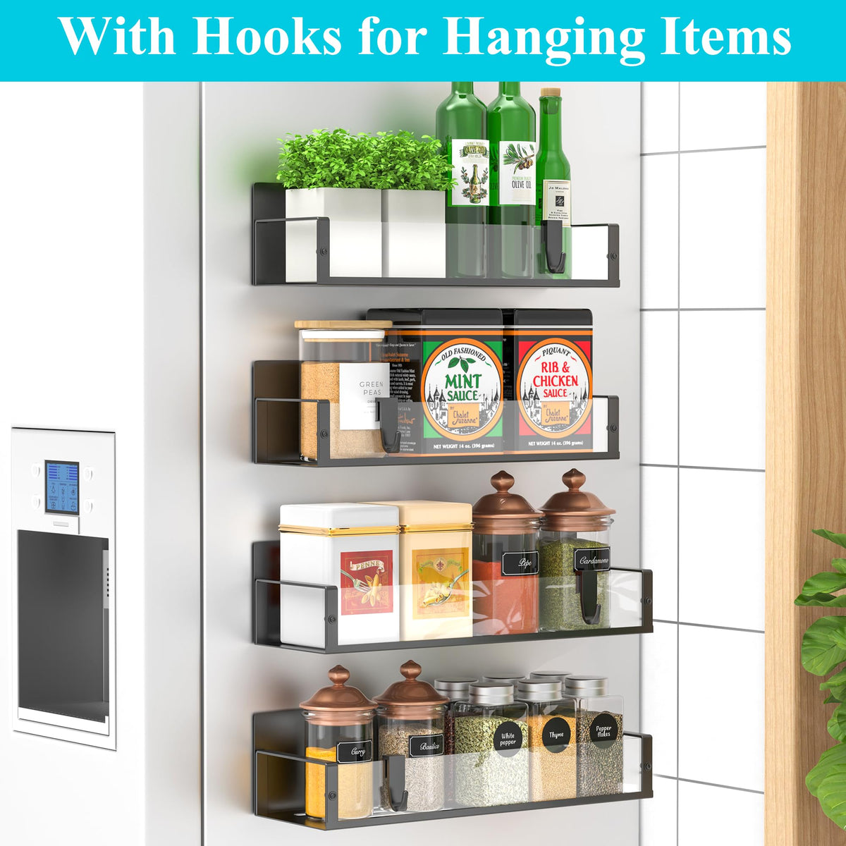 Metal Magnetic Spice Rack for Refrigerator Clear (4 Count)