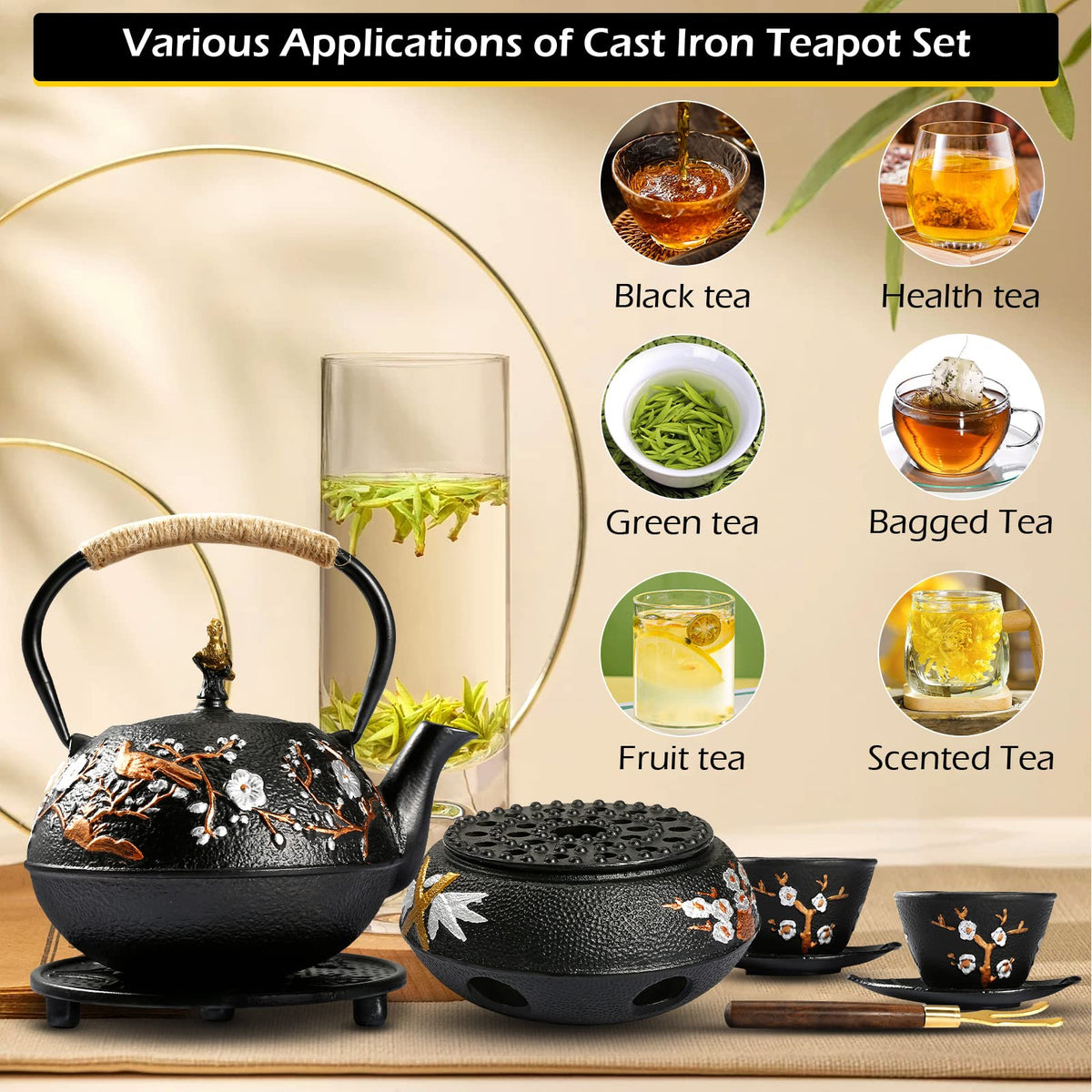 Cast Iron Teapot with Warmer Japanese Tea Kettle 720ml