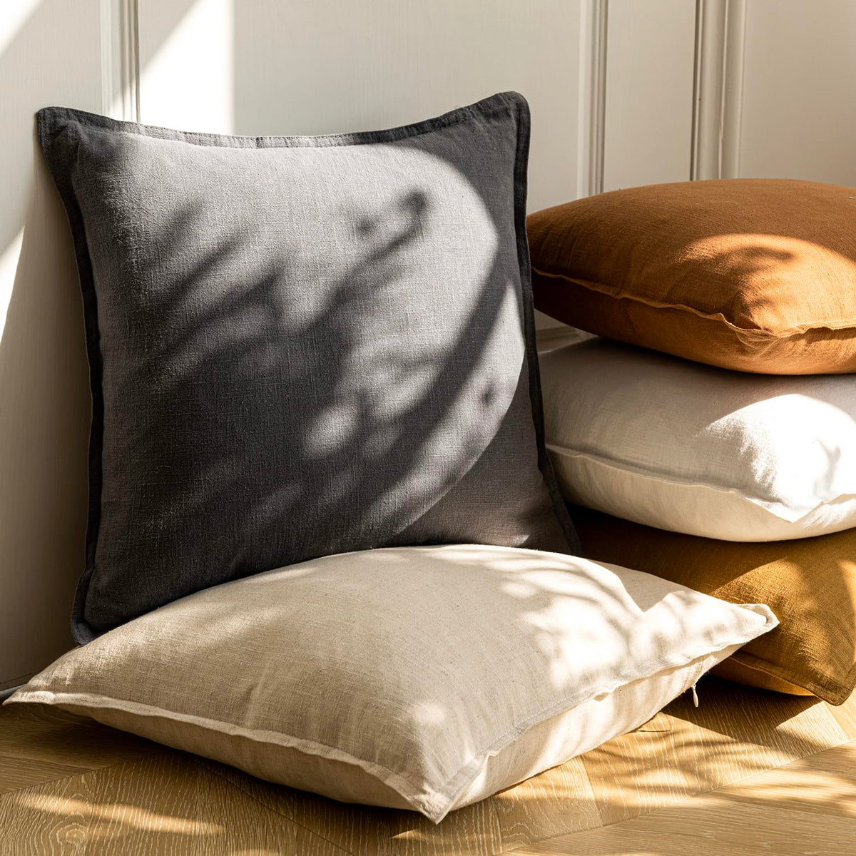Pack of 2 Decorative Linen Soild Throw Pillow Covers Soft Accent Square Cushion Case Boho Farmhouse Pillowcase for Chair Couch Sofa Bedroom Living Room Home Decor 20 x 20 Inch Grey (2 Count)