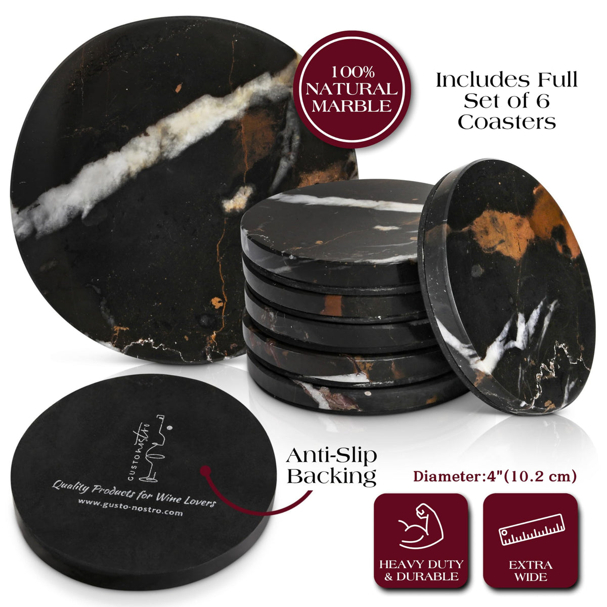 Black Marble Coasters Set of 6 with Non (6 Count)