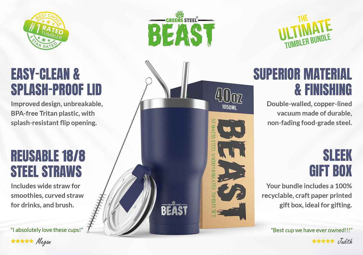 Beast 40 oz Tumbler Stainless Steel Vacuum Insulated Coffee Ice Cup Double Wall Travel Flask