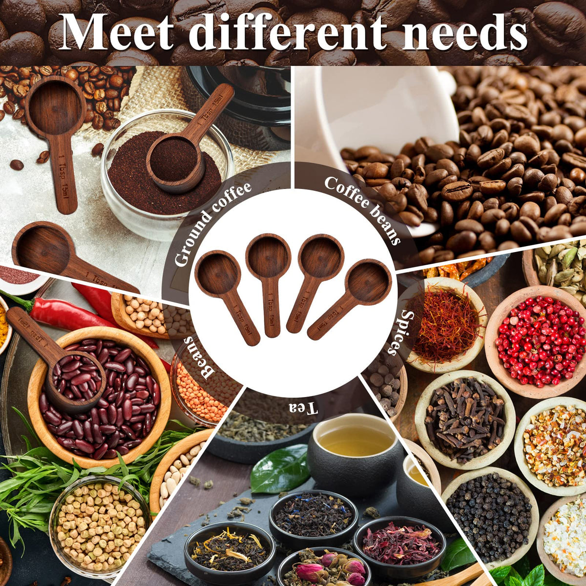 4 Pcs Coffee Wooden Scoop for Canisters Jars 15ml 1 Tablespoon (4 Count)