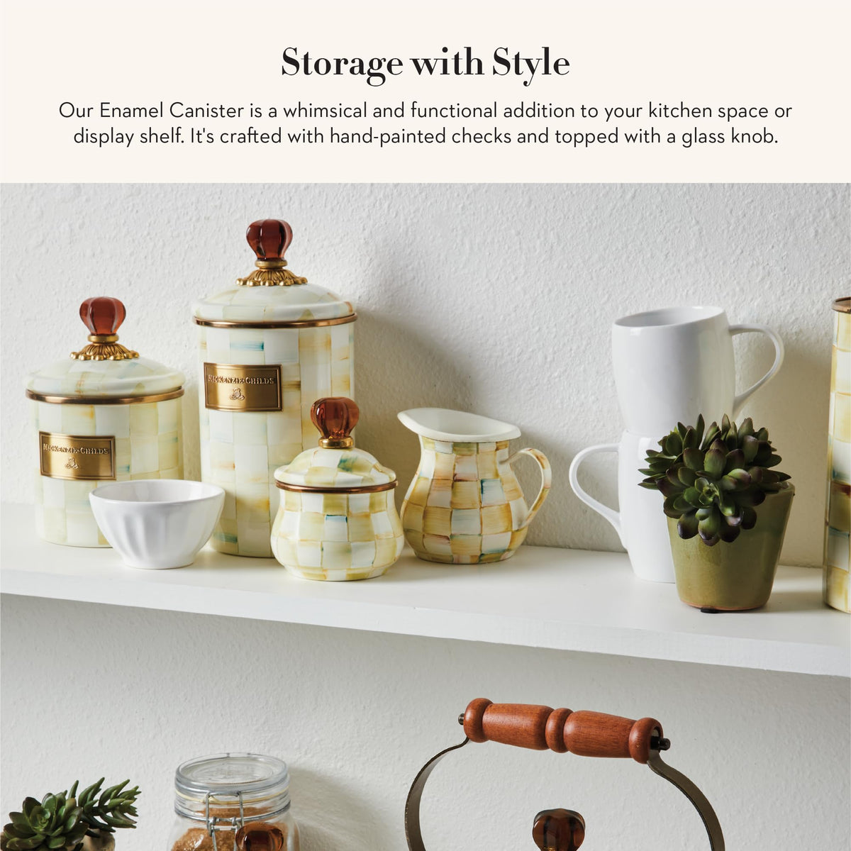 Parchment Check Enamel Canister