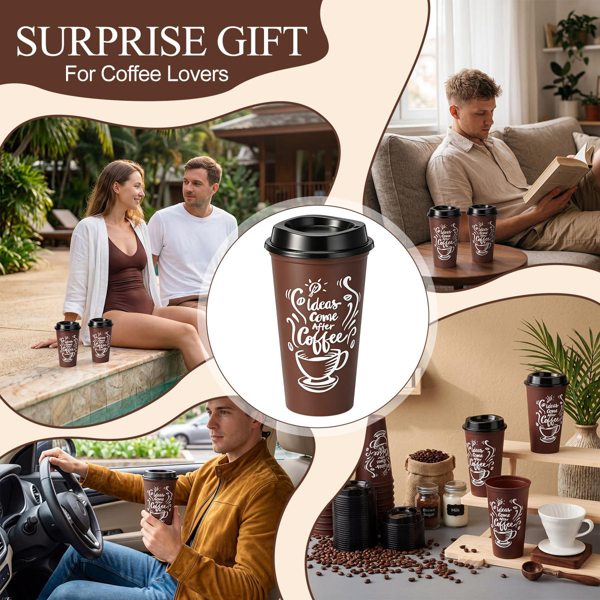 45 Pack 16 oz Reusable Coffee Cups with Lids Water Bottle Iced Coffee Travel Mug Portable Plastic Tea Tumblers Bulk for Hot and Cold Drinks Birthdays Party (45 Count)