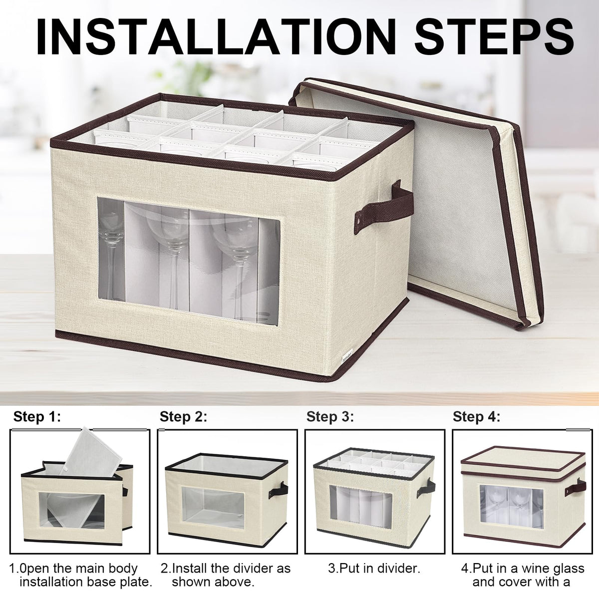 2 Pack Wine Glass Storage Box with Dividers (2 Count)