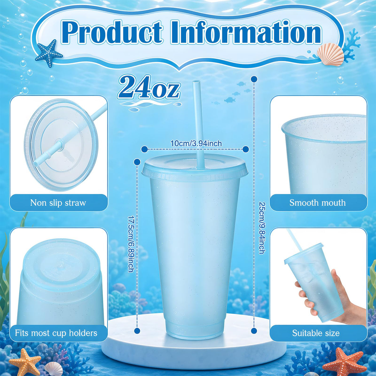 60 Pack Tumbler with Straw and Lid Bulk Cups for Gifts Glitter Plastic Coffee Cups 24 (60 Count)