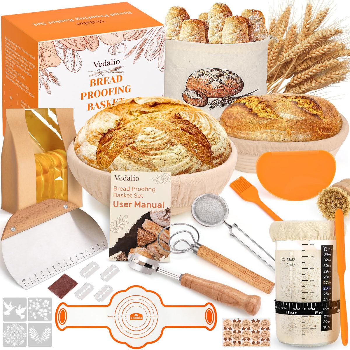Sourdough Starter Kit with Bread Proofing Baskets (28 Count)