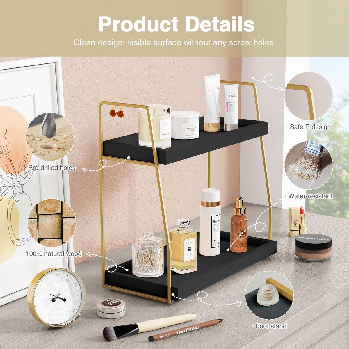 Black and Gold Bathroom Organizer Countertop