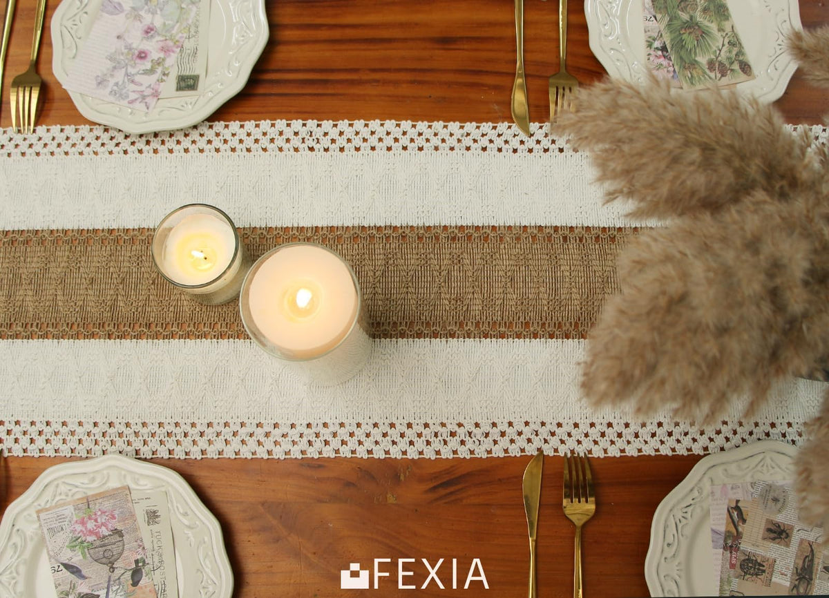 Boho Table Runner for Fall Home Decor 12x72 Rustic with Tassels (72 Foot)