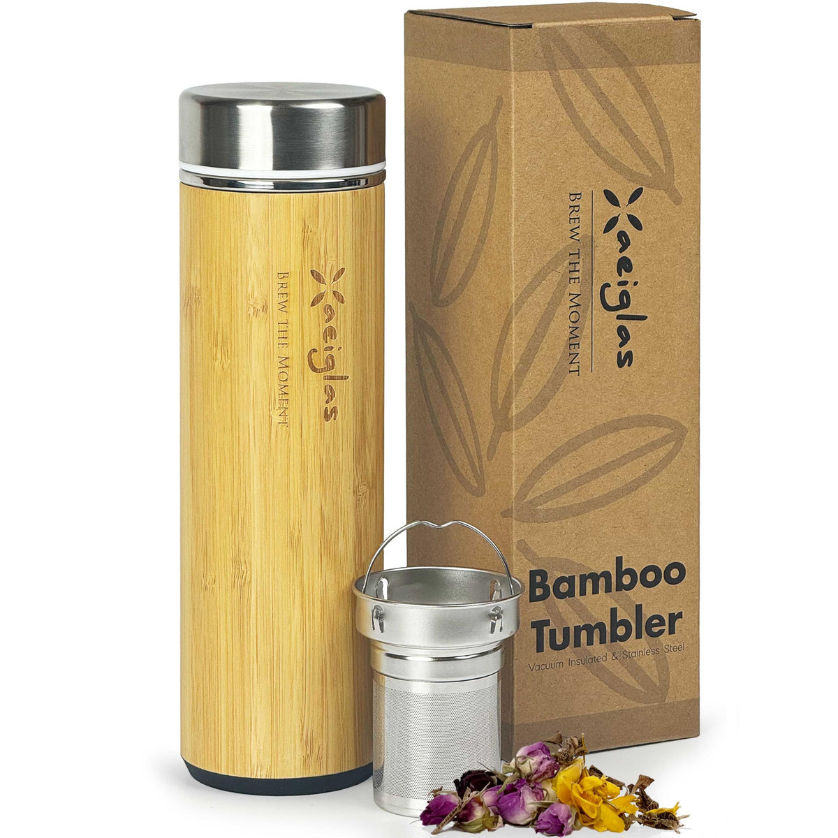 18 oz Bamboo Tea Infuser Bottle for Loose Leaf Tea