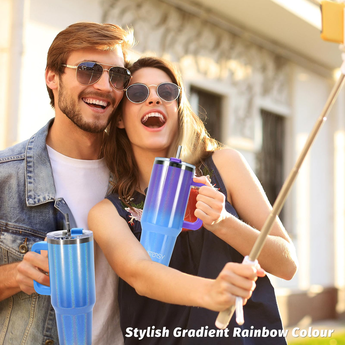 30 oz Shiny Tumbler with Handle and Straw