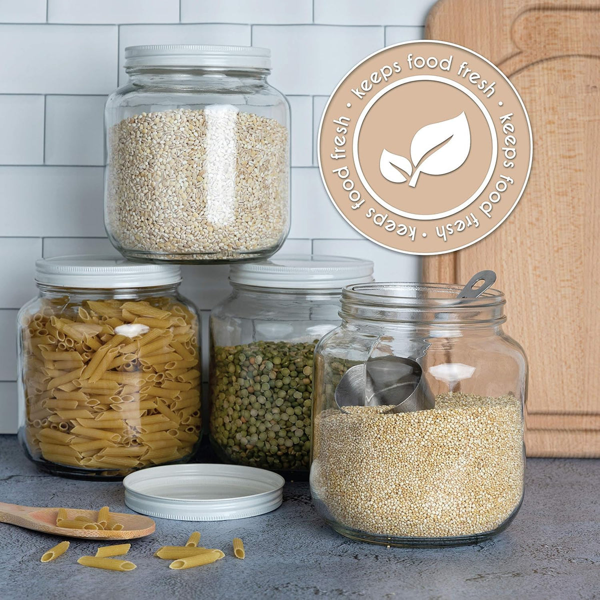 Half Gallon Mason Jar Wide Mouth with Airtight White Metal Lid