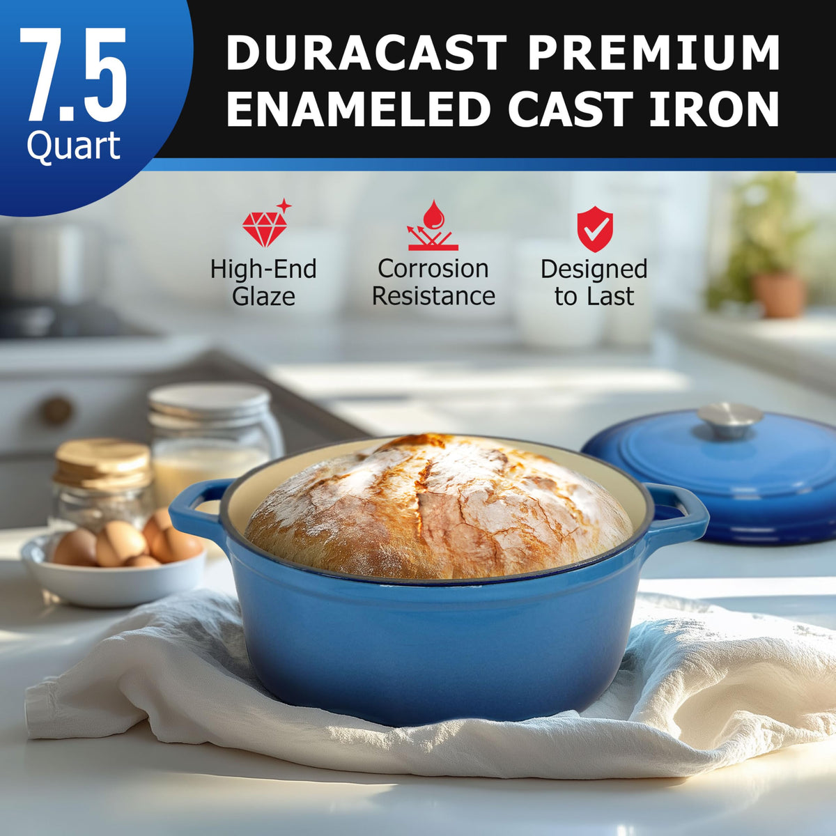 7.5 QT Enameled Cast Iron Dutch Oven