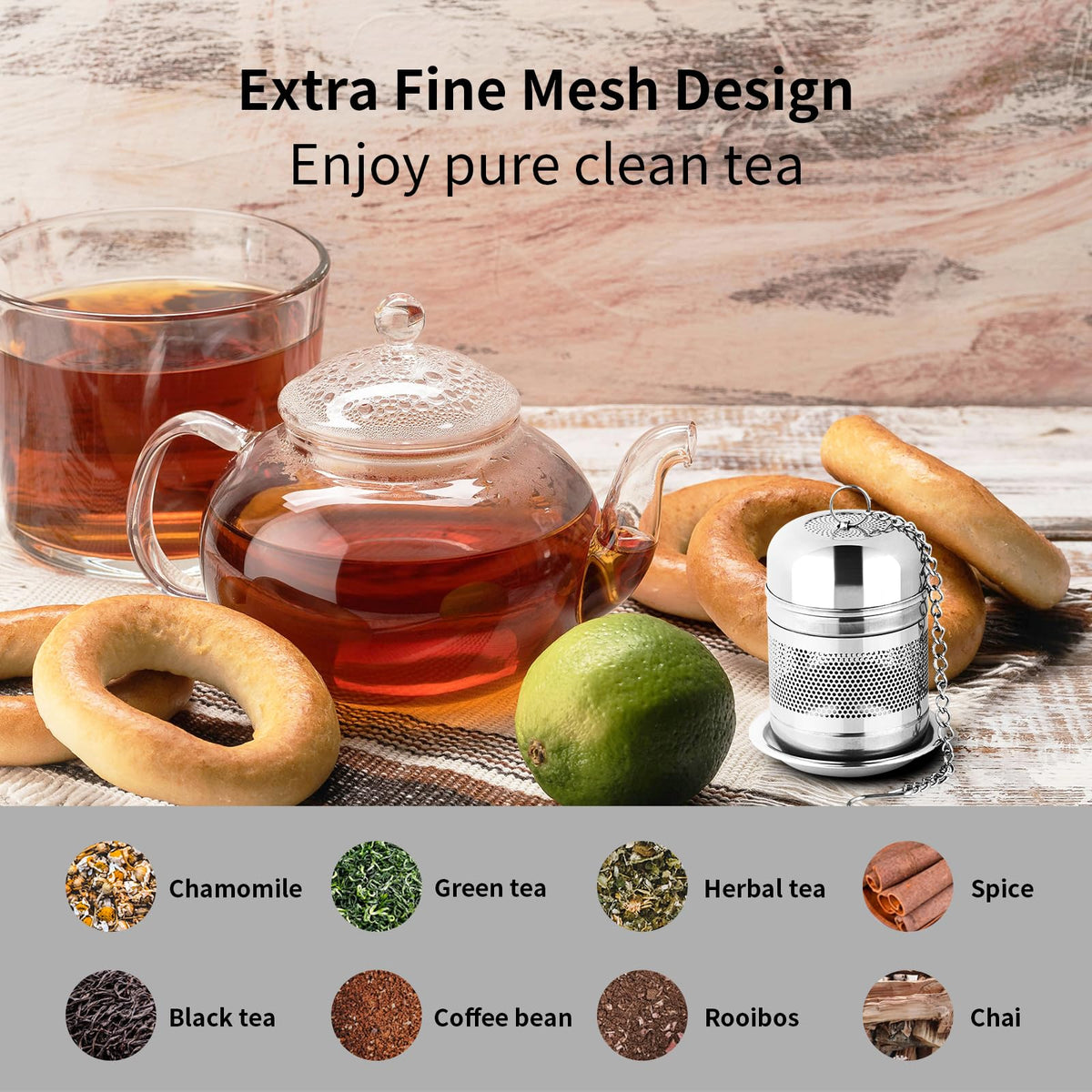 2PCS Fine Mesh Stainless Steel Tea Infusers with Chain Hook & Lid (2 Count)