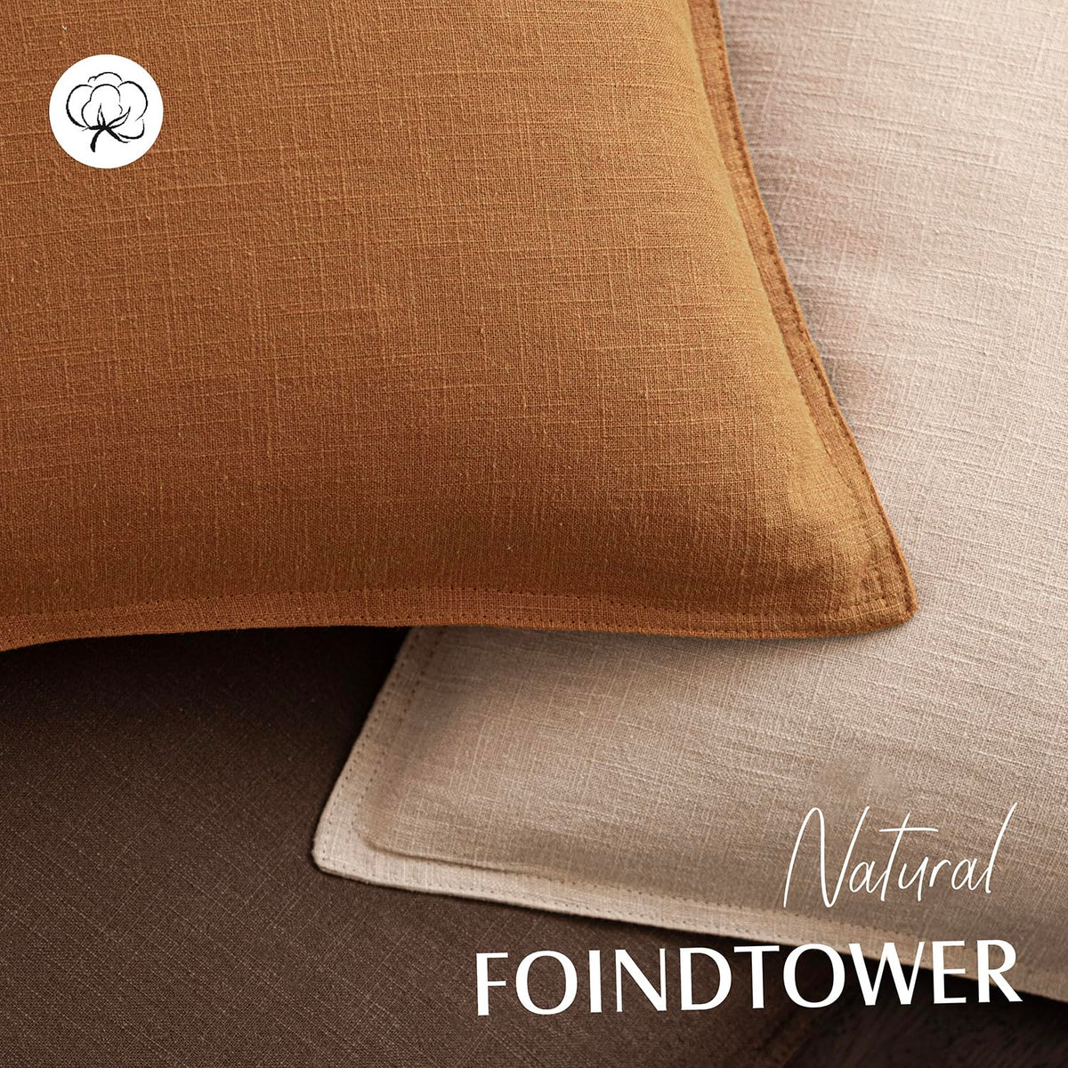 Set of 2 Decorative Linen Solid Throw Pillow Covers Soft Accent Cushion Euro Case Boho Farmhouse Pillowcase for Chair Couch Sofa Bedroom Living Room Home Decor 22 x 22 Inch Autumn Orange