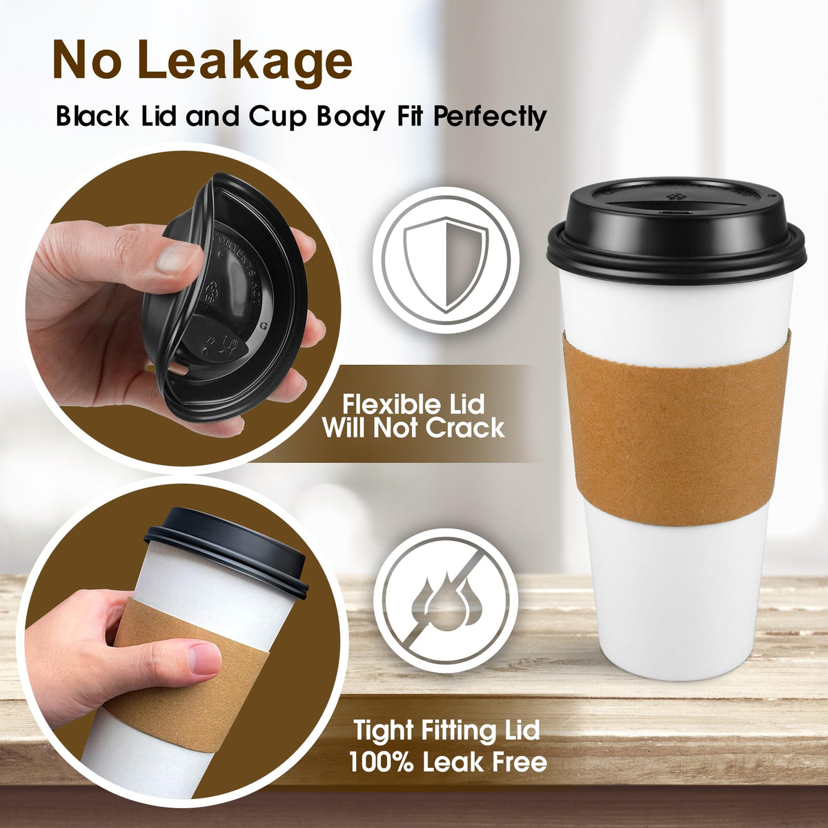 100 Pack 20 oz Disposable Coffee Cups with Lids and Sleeves (100 Count)
