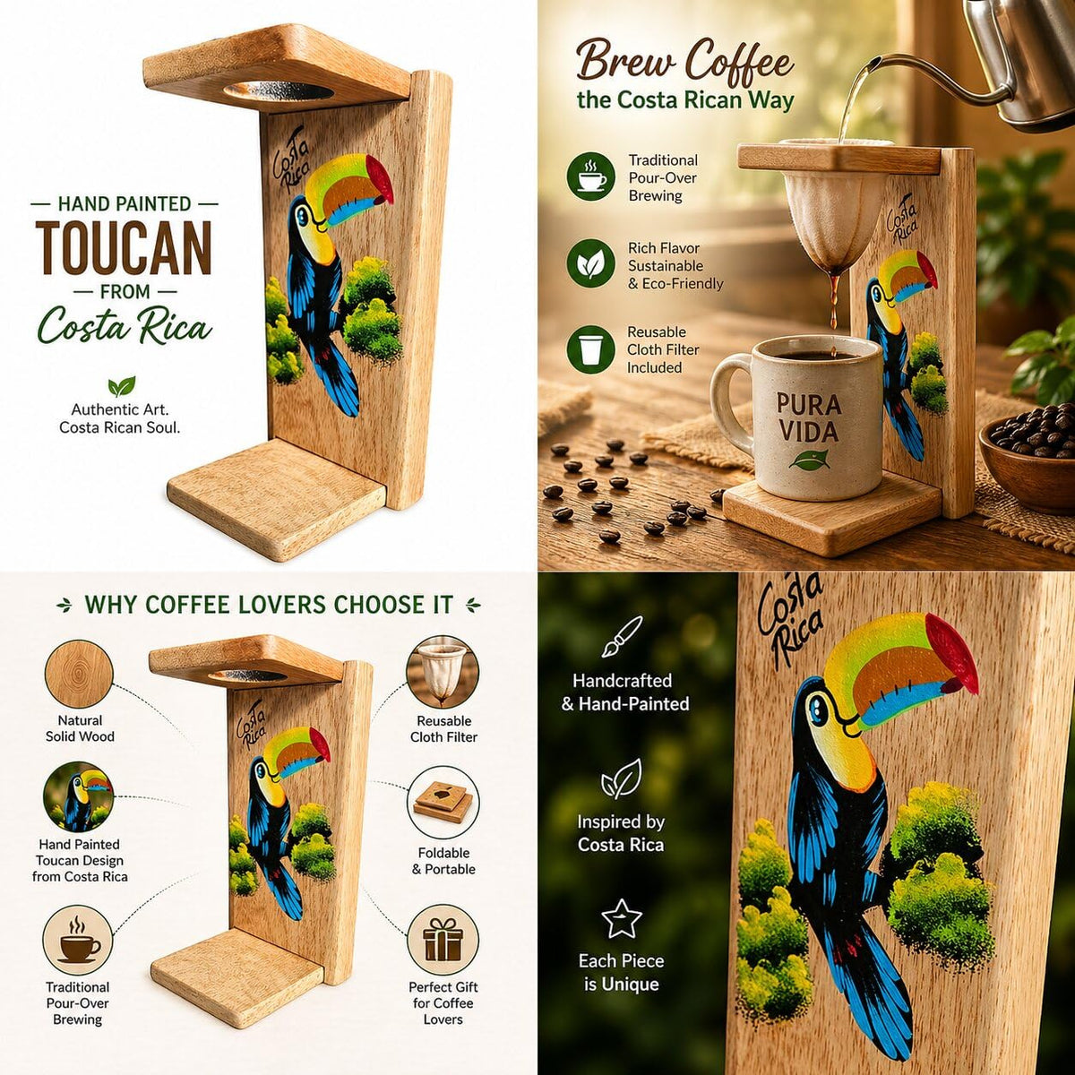 Chorreador Costa Rican handcrafted foldable wooden pour