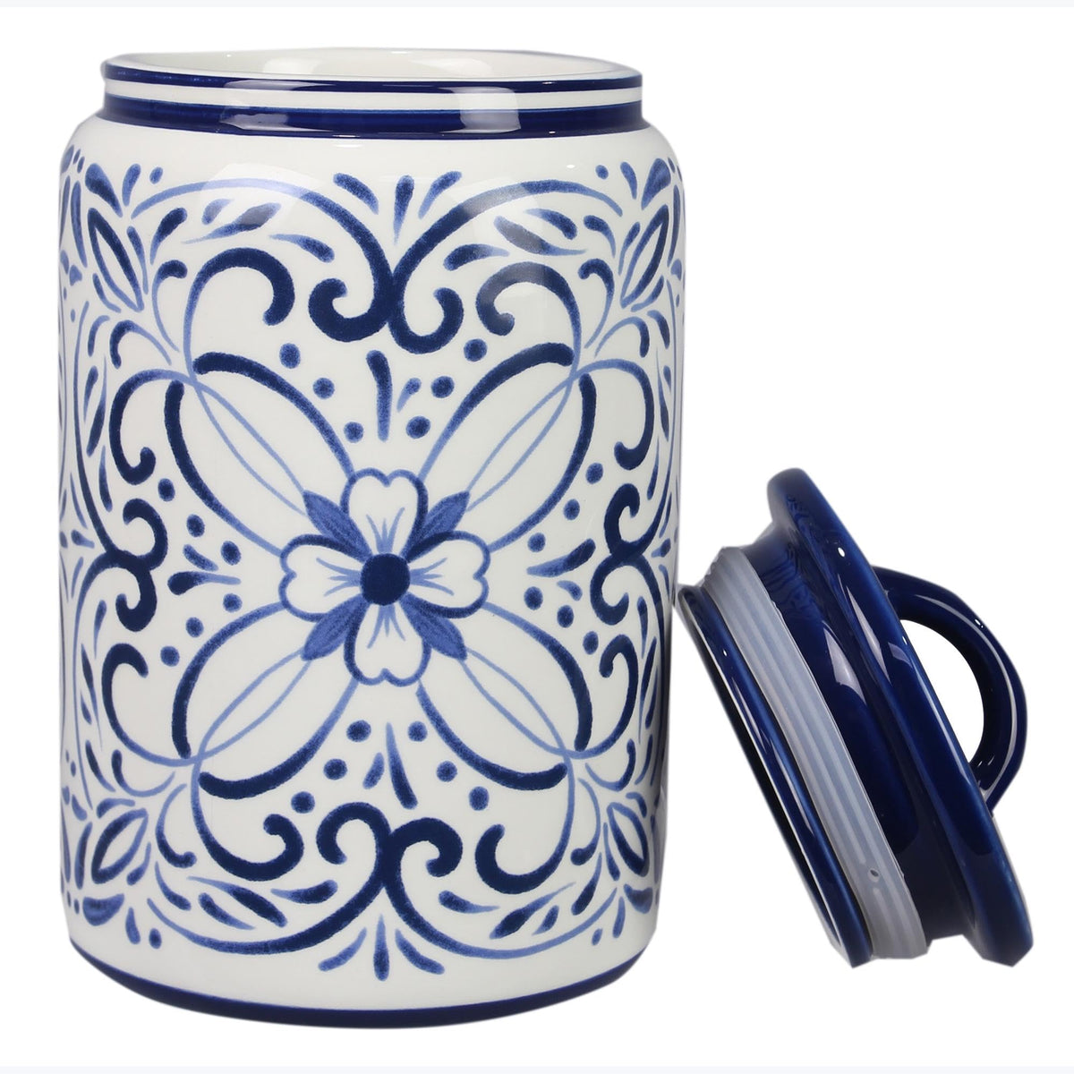 Ceramic Blue and White Talavera Treat Jar with Silcione Seal