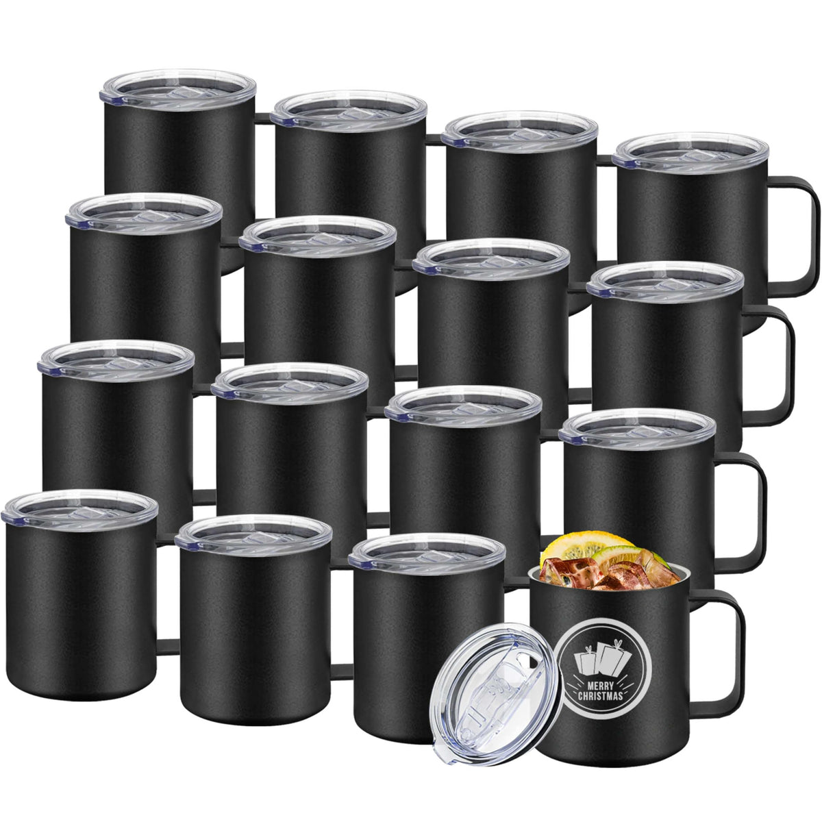16 Pack Stainless Steel Insulated Coffee Mug Bulk with Handle & Lids (16 Count)