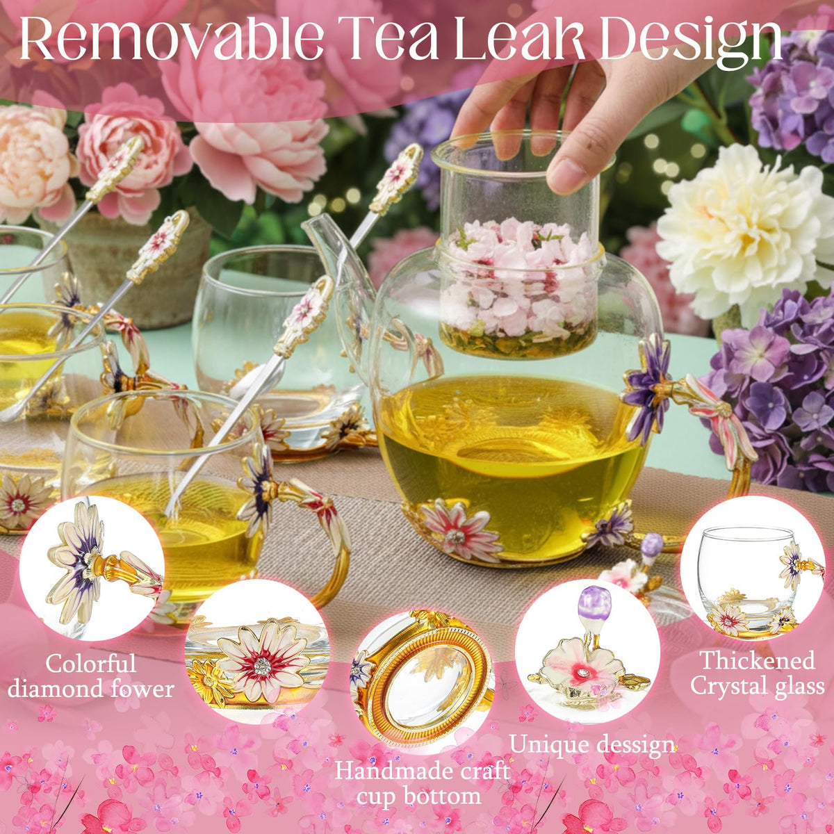5 Pcs Floral Glass Tea Set (5 Count)