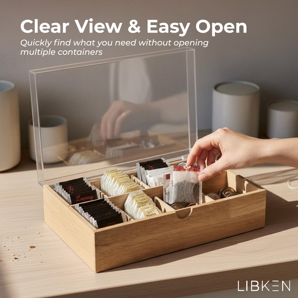 Wooden Tea Bag Organizer Box