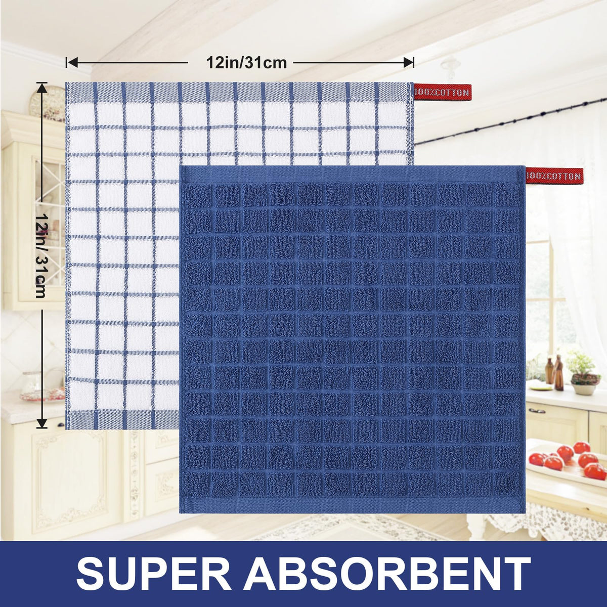 Premium Cotton Kitchen Dish Cloths 12"x 12" (8 Count)