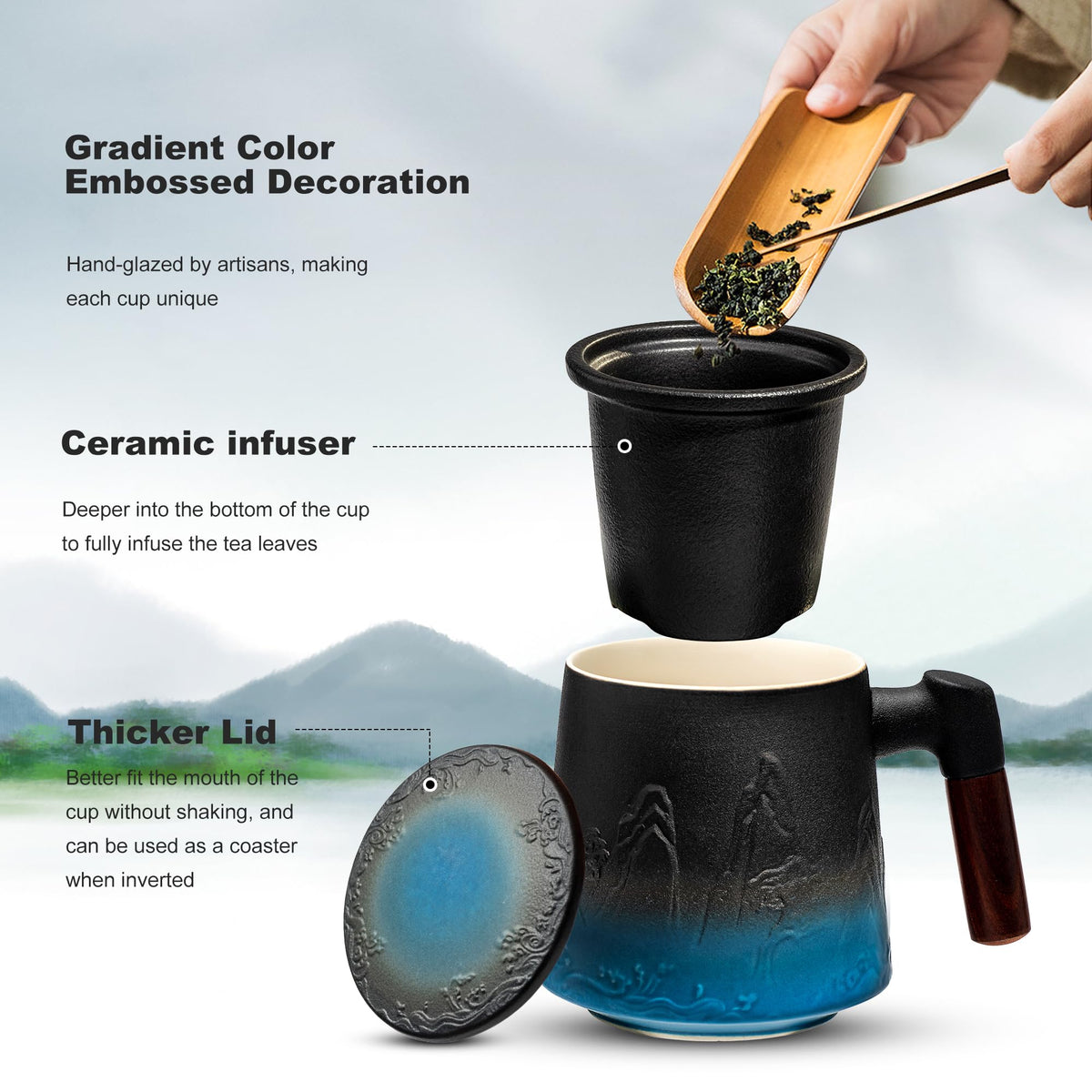 Ceramic Tea Cup with Infuser and Lid