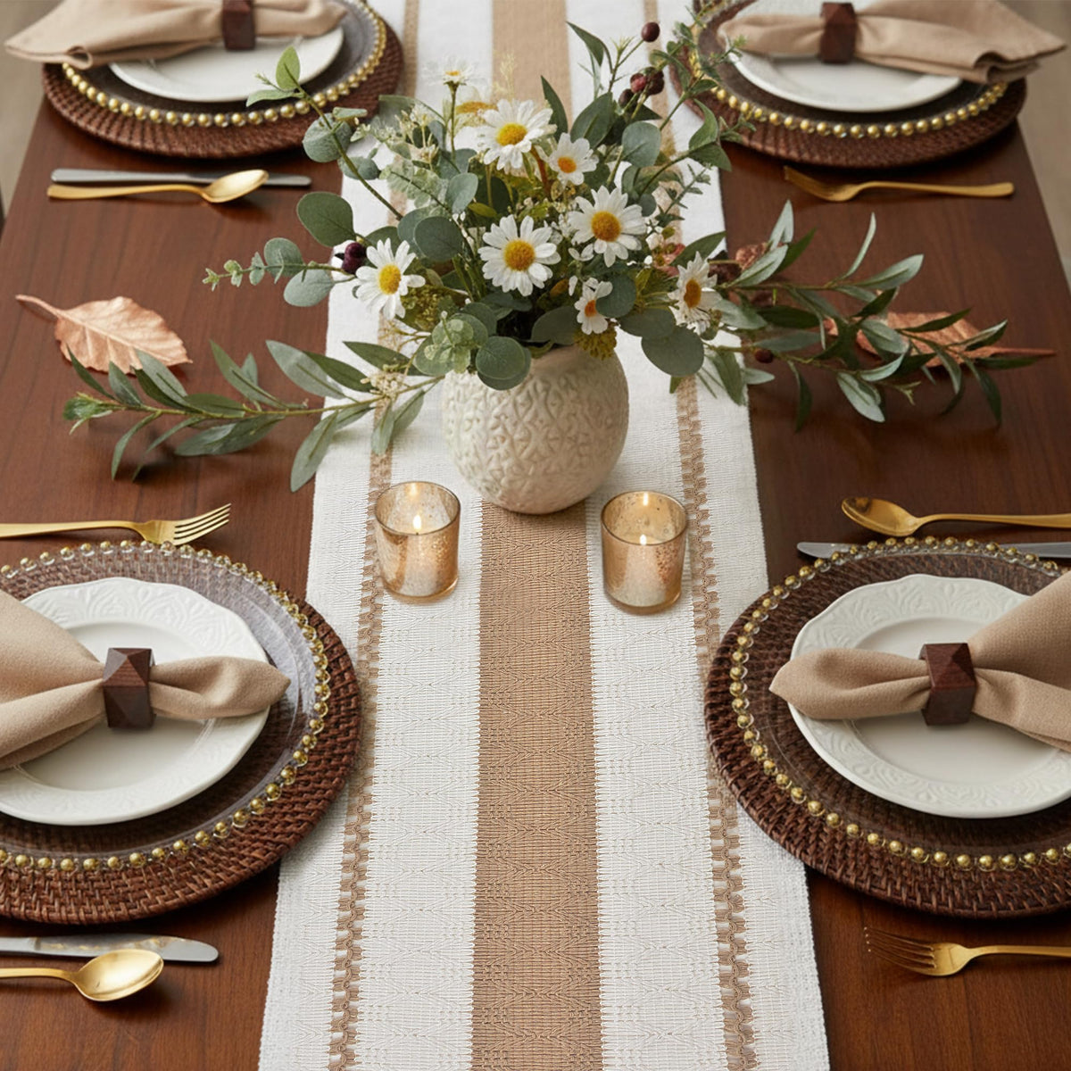 Boho Table Runner with Tassels 12x72 Inch for Fall Home Decor
