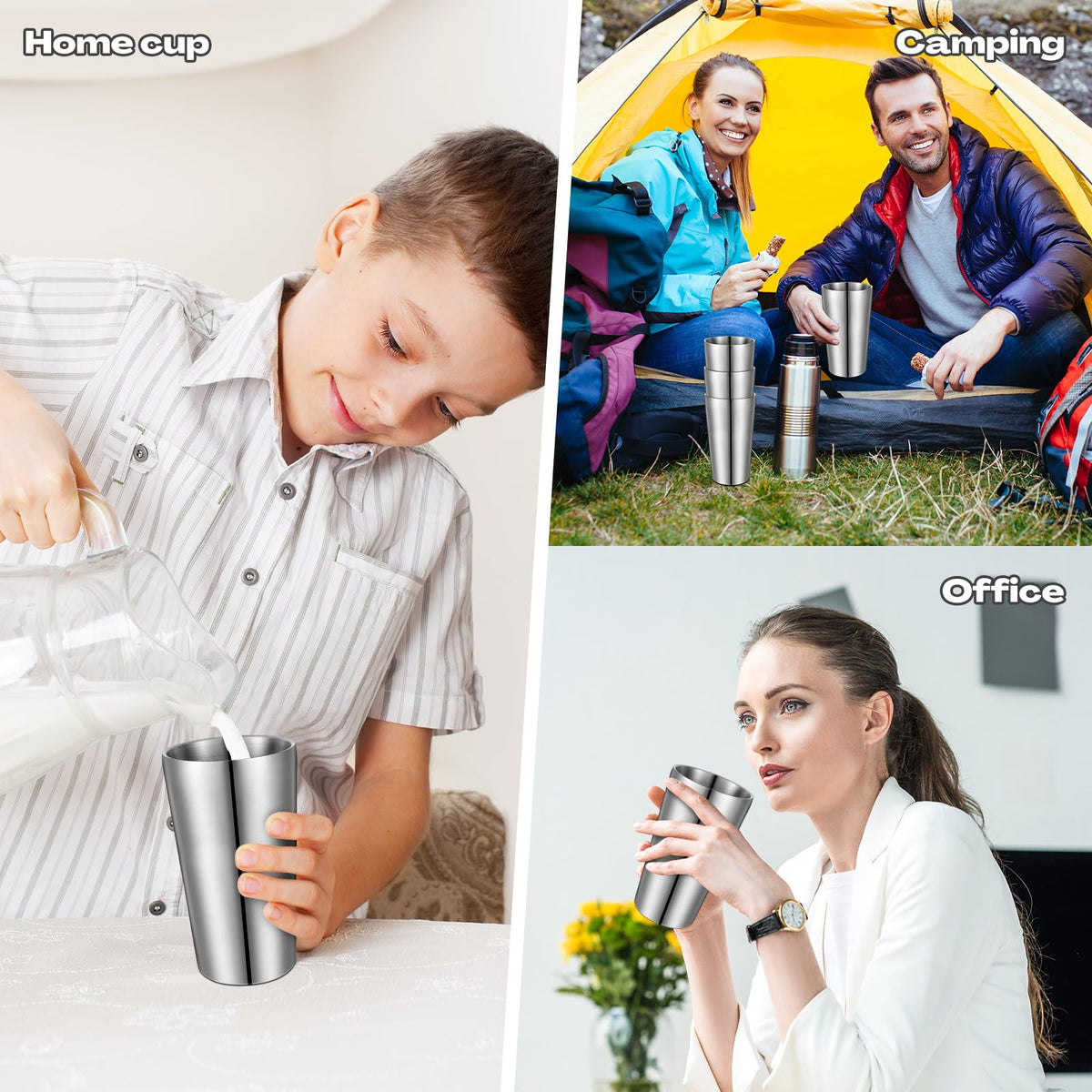8 Pack Stainless Steel Insulated Cup 18.6 oz Metal Tumbler Double Wall Vacuum Water Glasses Camping Reusable Mugs BBQ Home Office Party Coffee (8 Count)