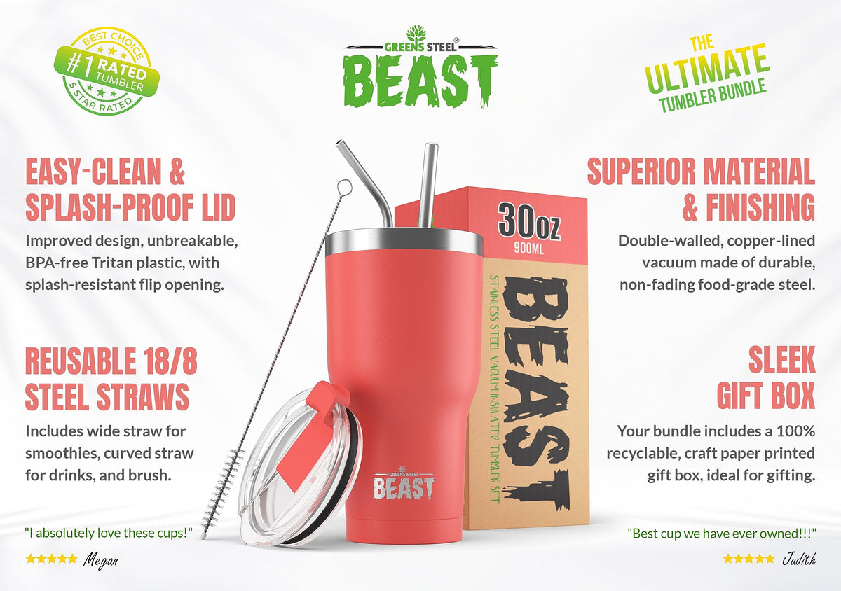 Beast 30 oz Tumbler Stainless Steel Vacuum Insulated Coffee Ice Cup Double Wall Travel Flask