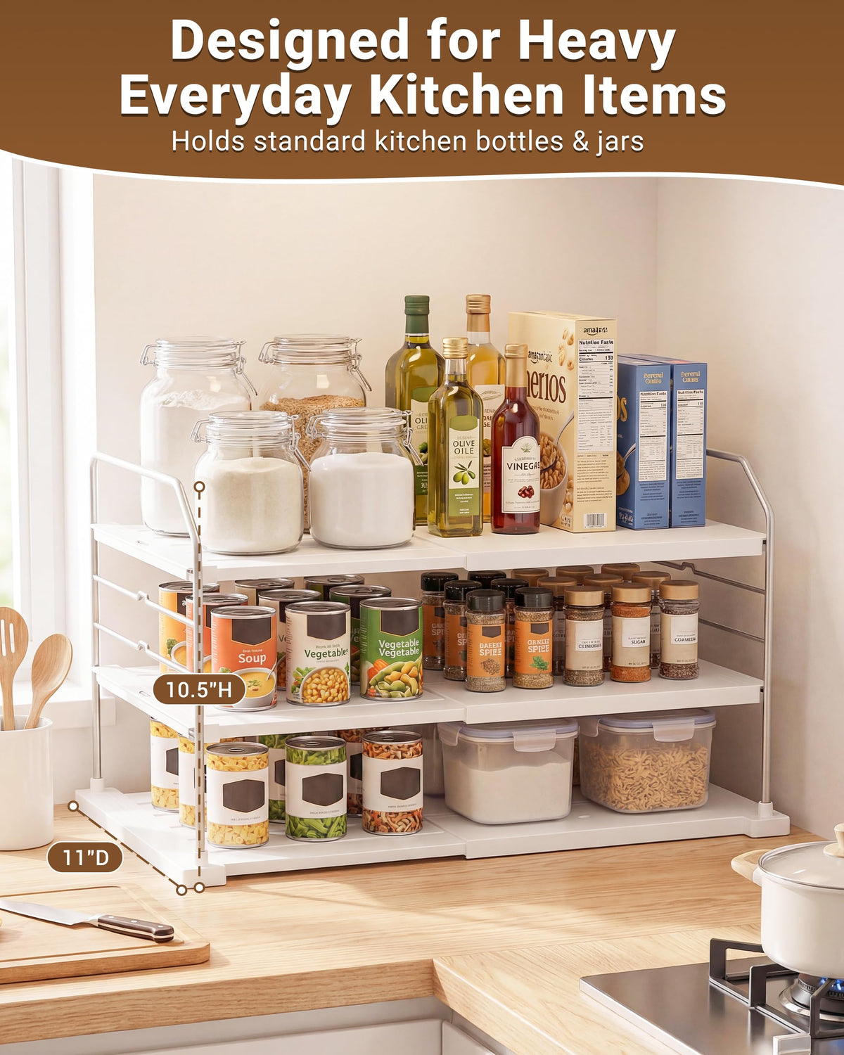 Extendable 3 Tier Kitchen Cabinet & Pantry Organizer for Plastic Wrap (2 Count)