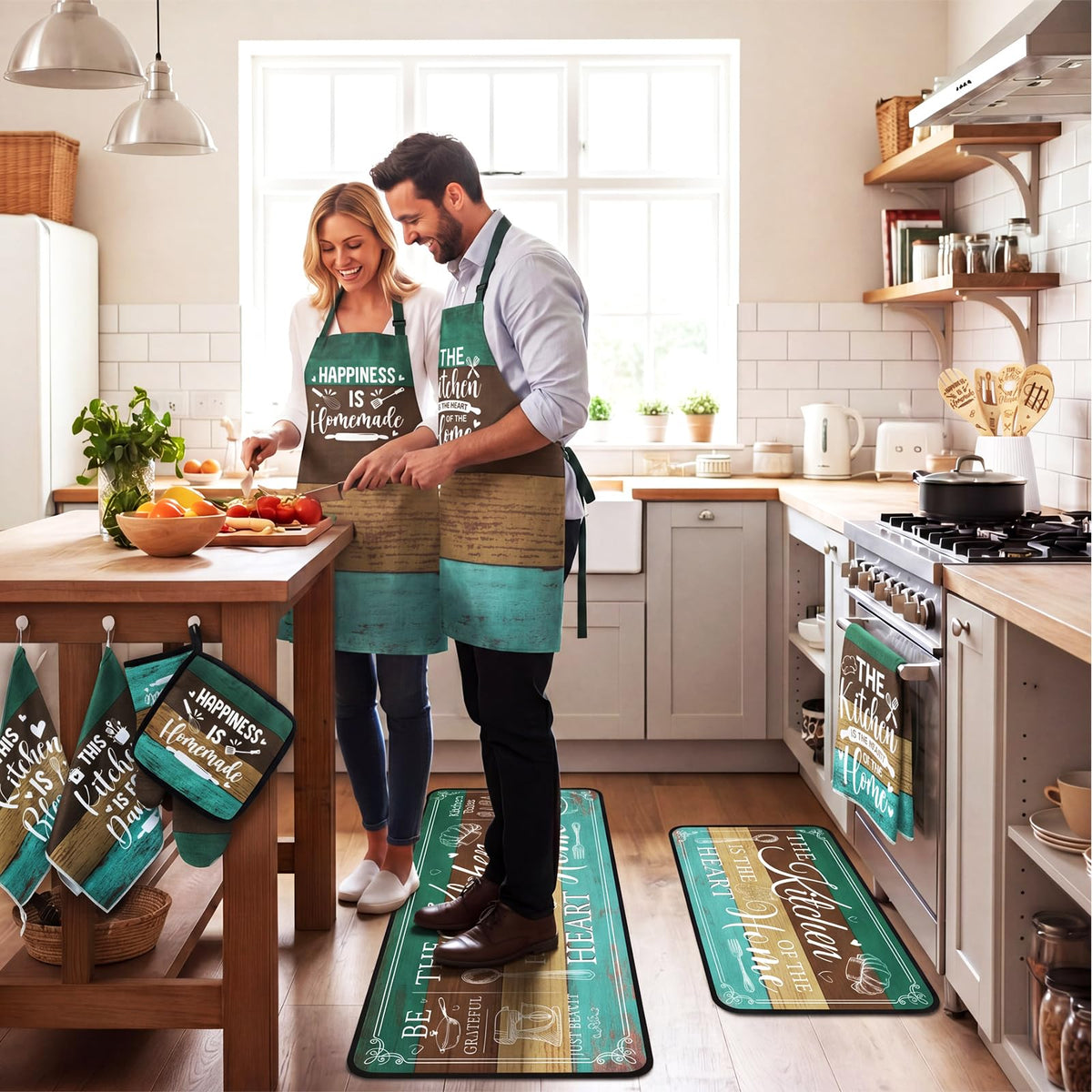 17 Pcs Green and Brown Kitchen Sets Non (17 Count)
