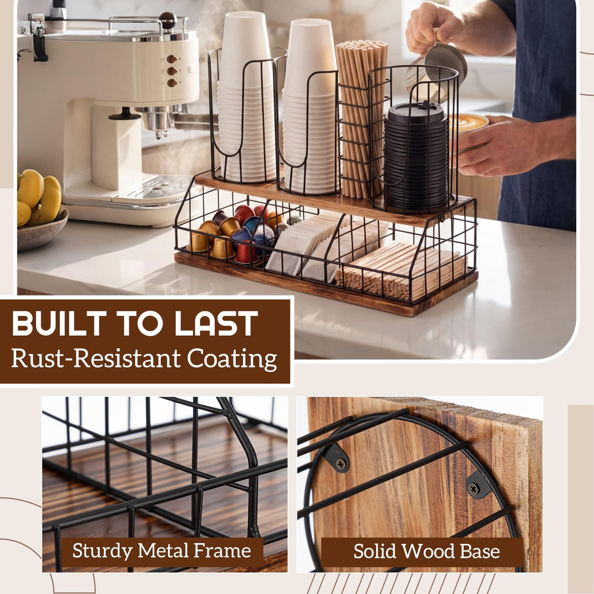 18oz Adjustable Coffee Cup Dispenser with Wooden Base