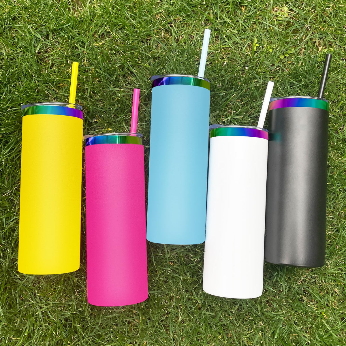 20 oz Skinny Tumblers Bulk With Lid and Straw Black (4 Count)