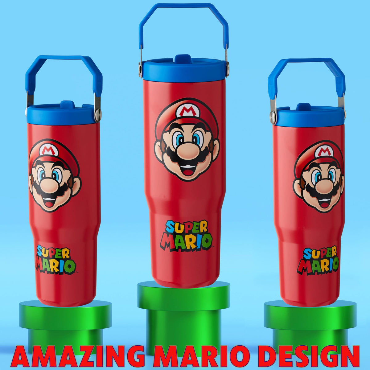 Super Mario Tumbler Stainless Steel with Straw 30oz Kids Teens Insulated Cup with Lid Travel Mug Cups for School Sports Gifts for Kids