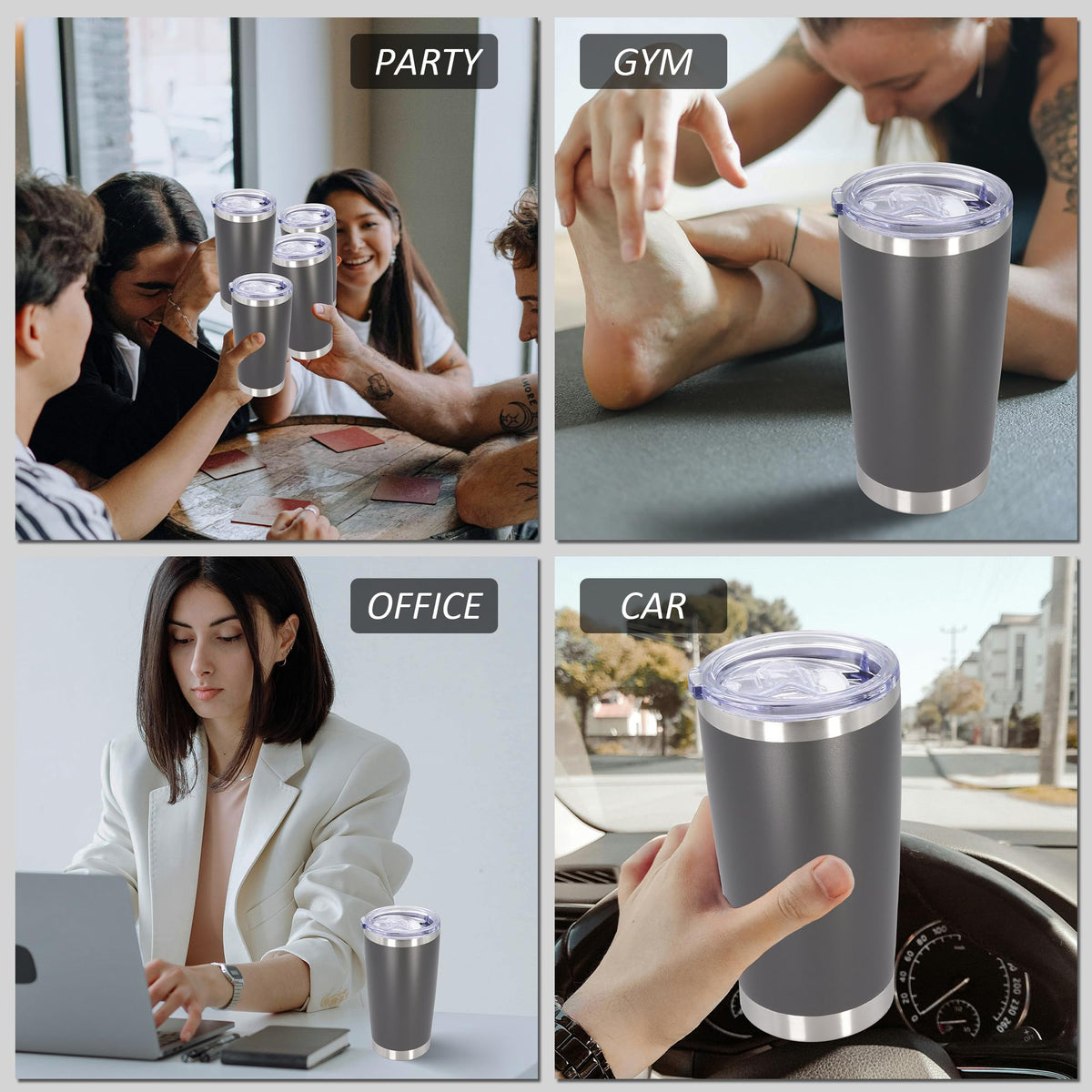 20oz Tumbler with Lid Stainless Steel Tumblers Insulated Mug Grey 1P