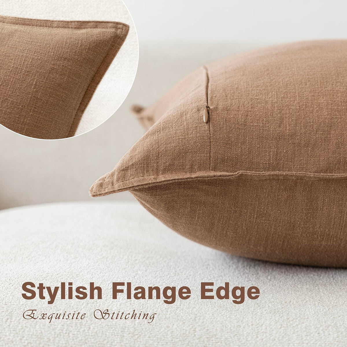 Pack of 2 Decorative Linen Solid Throw Pillow Covers Soft Accent Cushion Case Boho Farmhouse Pillowcase for Chair Couch Sofa Bedroom Living Room Home Decor 24 x 24 Inch Light Khaki Brown (2 Count)