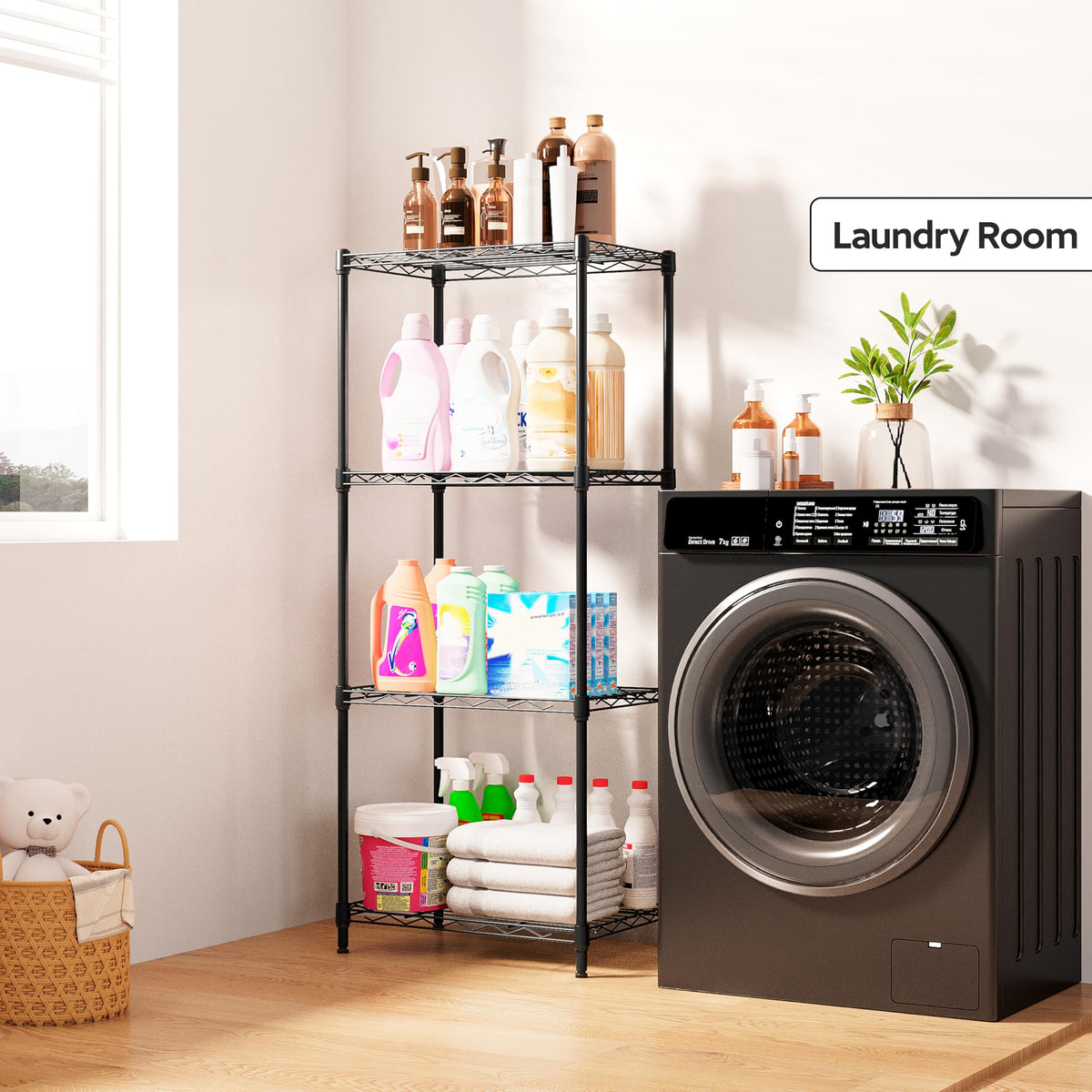 4 Tiers Shelf Metal Storage Shelves Wire Rack Closet Organizers for Garage Kitchen Bathroom Laundry Black 11.8" D x 17.7" W x 41.9" H