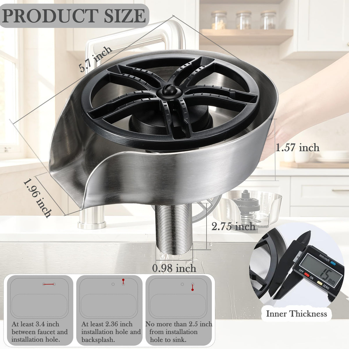 Kitchen Sink Glass Rinser 360° Rotating Cup Washer With Pull Out Spray Gun