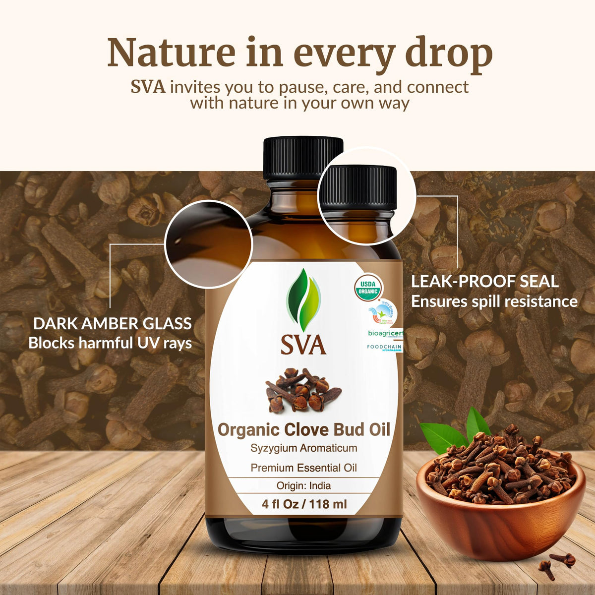SVA Organic Clove Essential Oil with Dropper (4 Fl Oz)