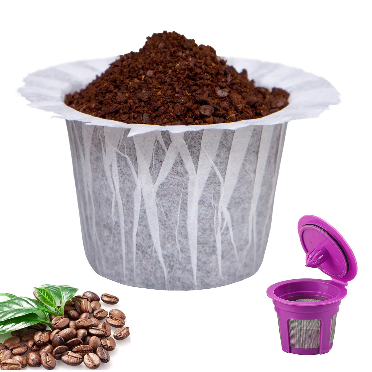 300 Count Paper Coffee Filters with 1 Reusable K Cup for Keurig Single Serve 1.0 and 2.0