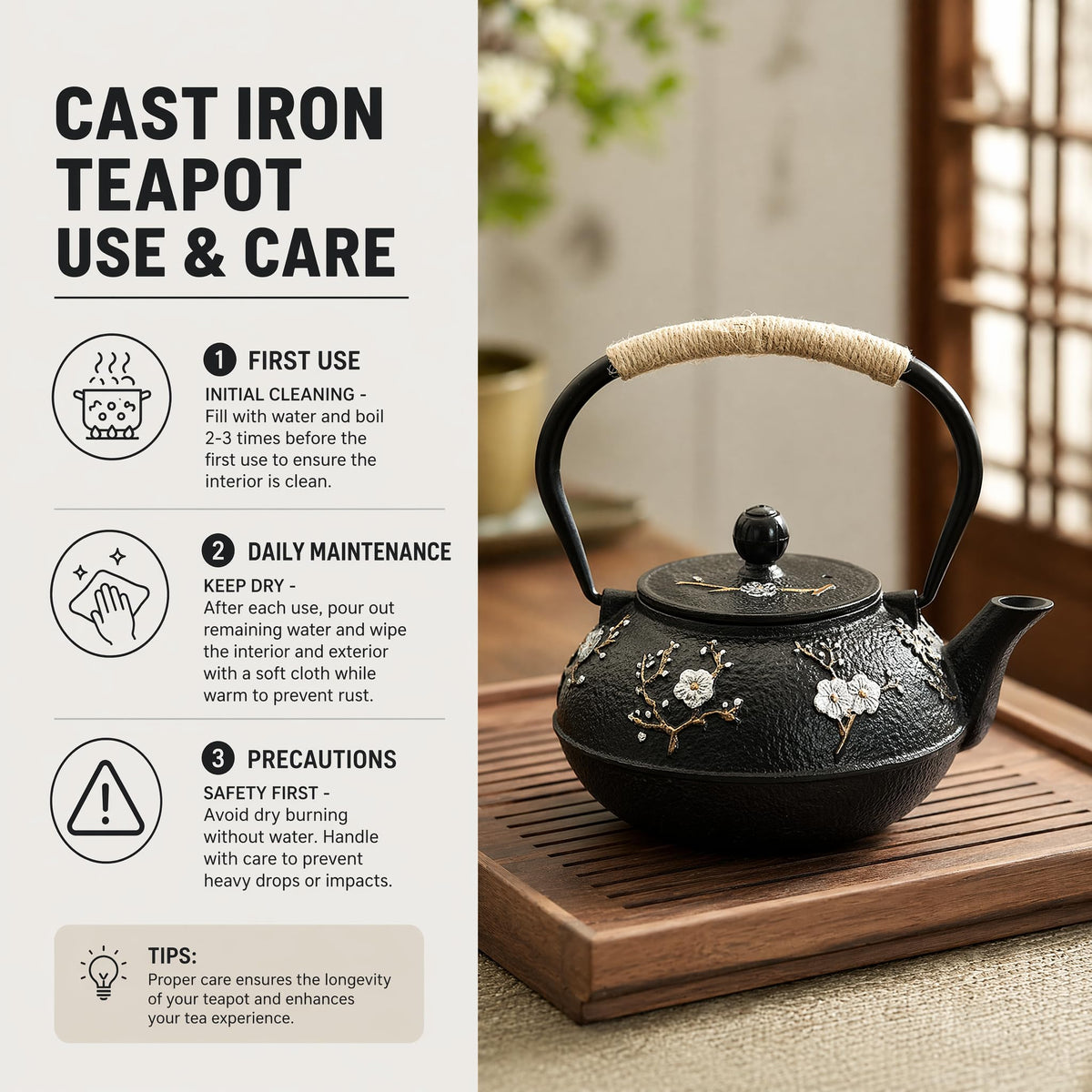 27oz Small Cast Iron Tea Pot for Stovetop