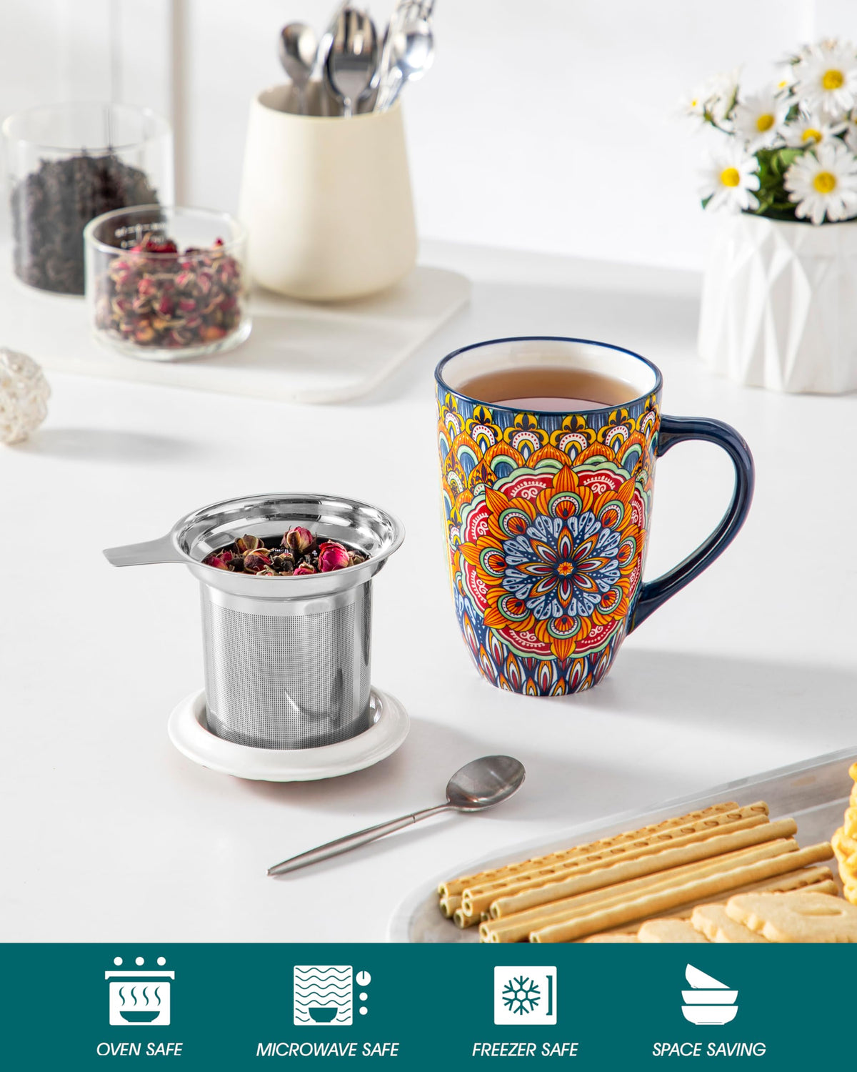 Ceramic Tea Mug with Infuser and Lid