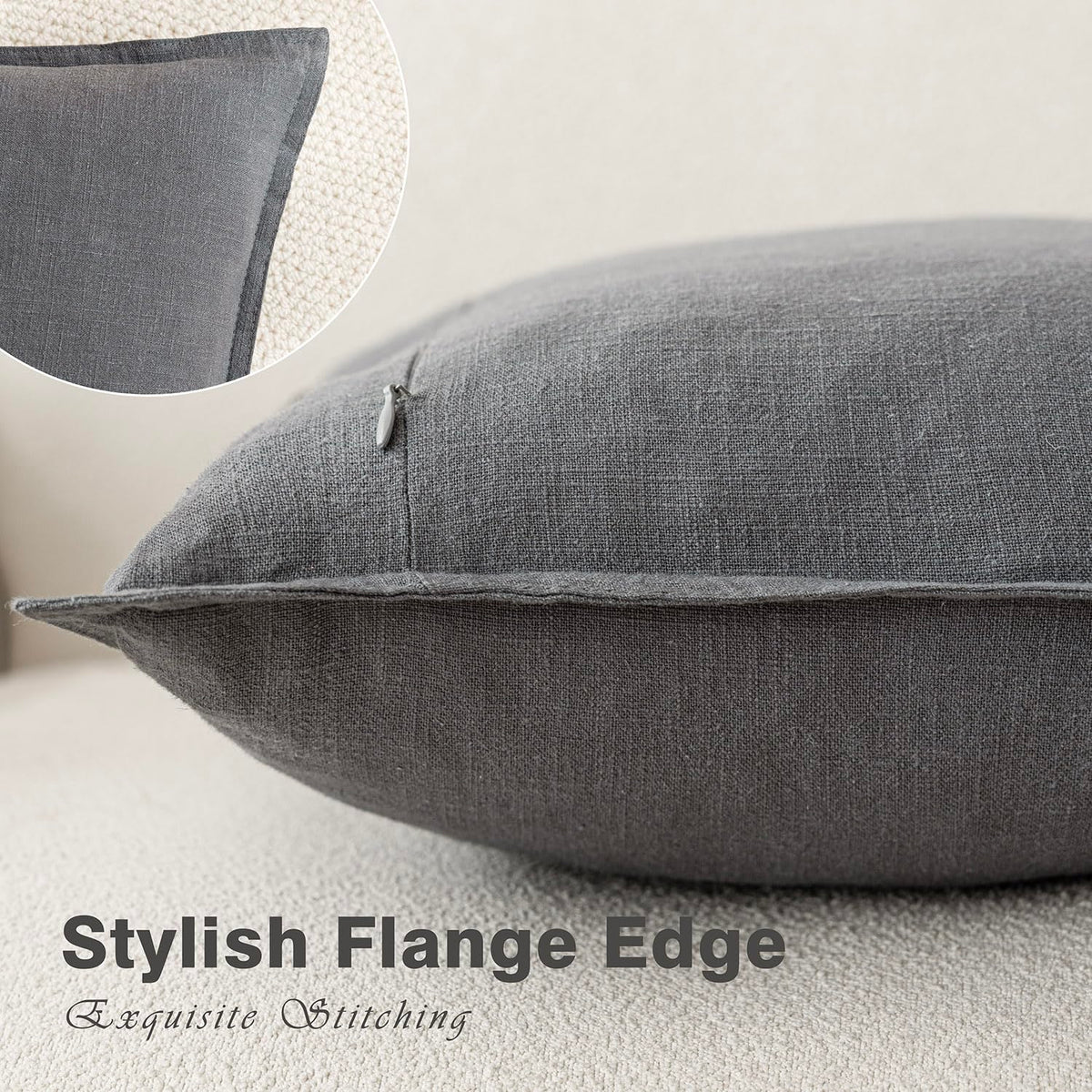Pack of 2 Decorative Linen Soild Throw Pillow Covers Soft Accent Square Cushion Case Boho Farmhouse Pillowcase for Chair Couch Sofa Bedroom Living Room Home Decor 20 x 20 Inch Grey (2 Count)