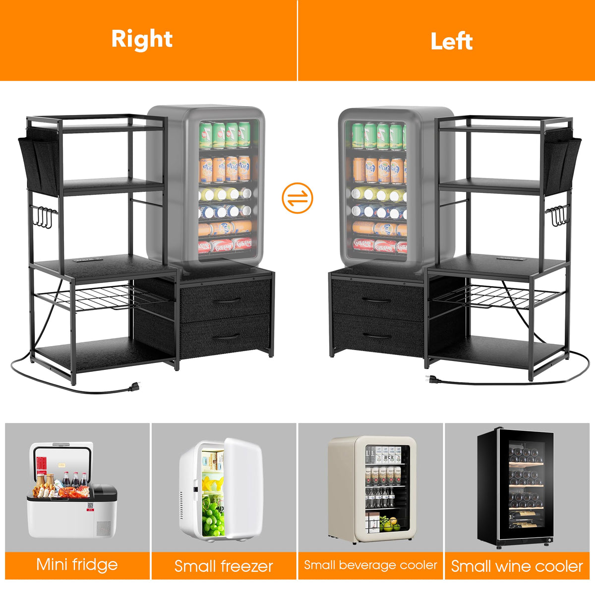 47"H Adjustable Mini Fridge Stand with Storage Drawers