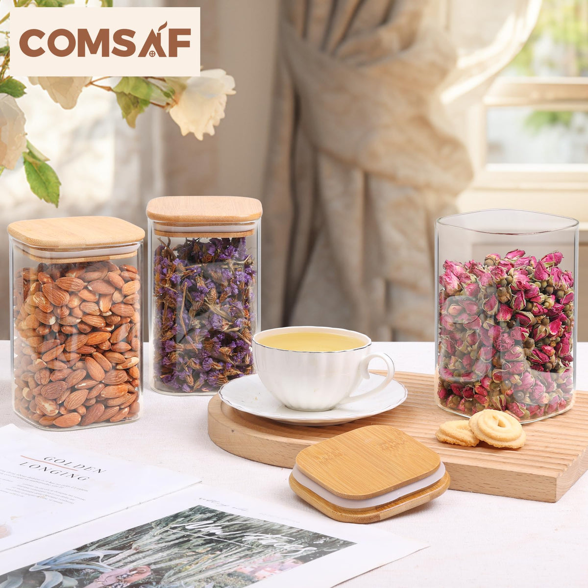 Square Glass Containers With Lids 1.2 Qt (9 Count)