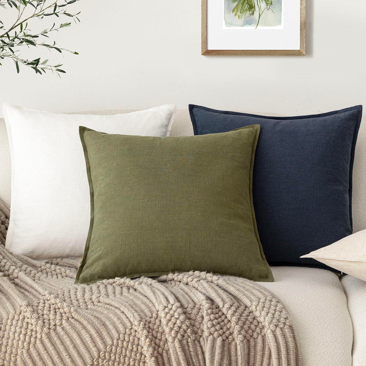 Pack of 2 Decorative Linen Solid Throw Pillow Covers Soft Accent Lumbar Cushion Case Boho Farmhouse Pillowcase for Couch Sofa Bedroom Living Room Home Decor 12 x 20 Inch Navy Blue (2 Count)